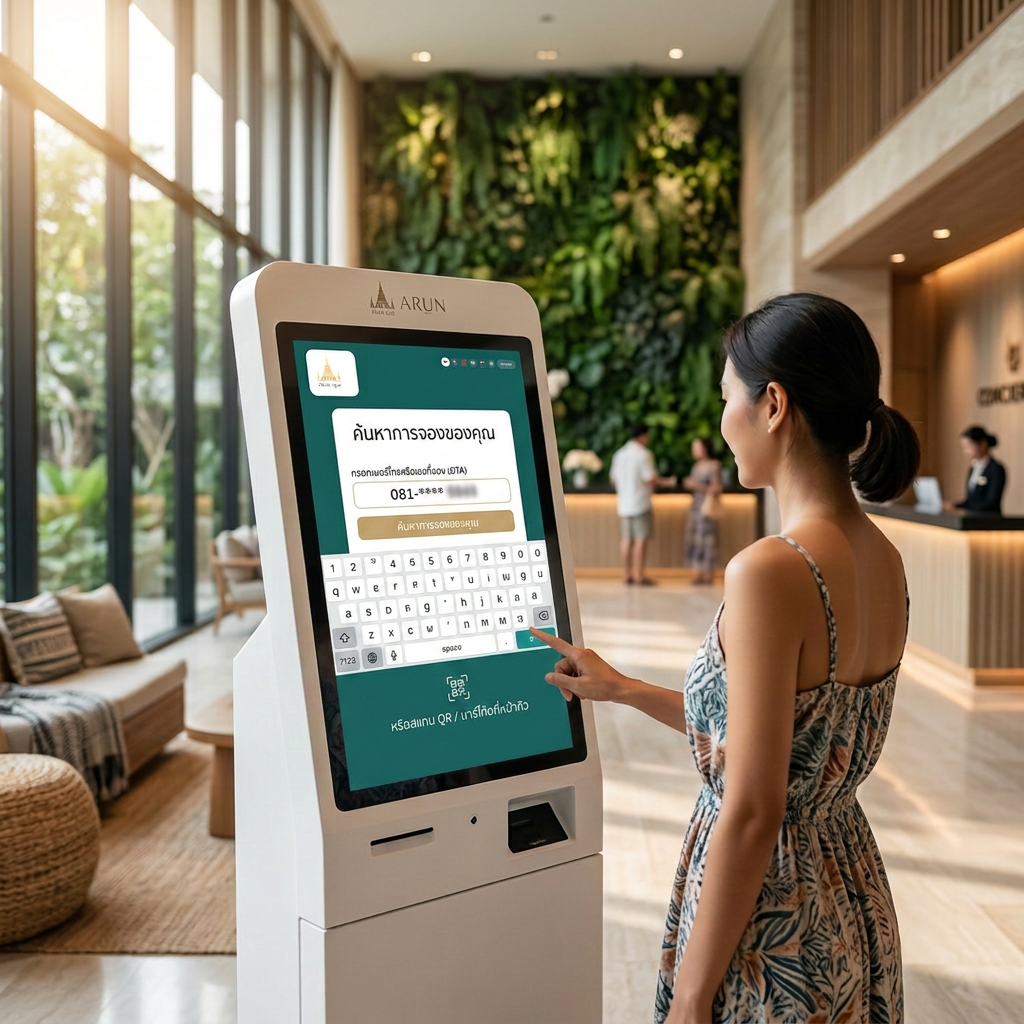 หน้าจอ AI Kiosk ค้นหาการจอง